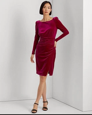 Nuevo con etiquetas Vestido Vaina Lauren Ralph Lauren Mujer Terciopelo Midi Manga Larga Talla 2 $195 Foto 1 de 4