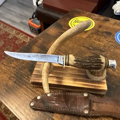 Edge Mark 489  vintage  Fixed Blade Hunting Knife Stag Solingen Germany  Sheath  - Image 1 of 4