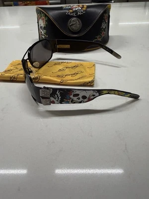 Gafas de sol vintage Y2K Ed Hardy de cuero negras con estuche raras Foto 1 de 4
