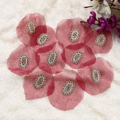 Vintage Maroon American Georgette Appliques – Set of 10 Hand-Embroidered Dabka - Image 1 of 4