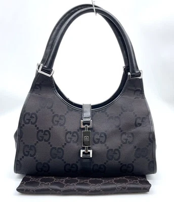 Подлинный Gucci черный GG холст кожаный Jackie 00021067 наплечная сумка W/D.Bag NS110838 - Изображение 1 из 4