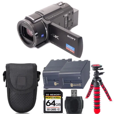 Sony FDR-AX43A UHD 4K Handycam Camcorder + Extra Battery +Tripod + 64GB Kit