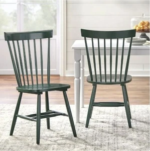 Simple Living Solid Wood Slat Back Kitchen Farmhouse Dining Chairs Set 2 Green - Picture 1 of 3