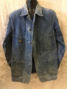 Vtg OshKosh B'Gosh chore Jacket Blue jean Button Denim Chore Barn Work distress - Picture 1 of 12