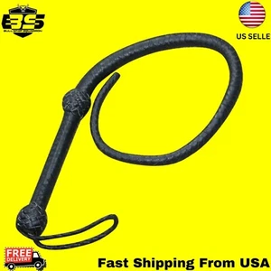 Indiana Jones Bullwhip Genuine Leather Black 3 Feet Long 8 Plait Bull Whip - Picture 1 of 5