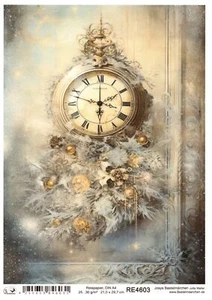Reispapier A4 Strohseide Decoupage Weihnachten Vintage Uhr Kugeln RE4603 - Bild 1 von 1
