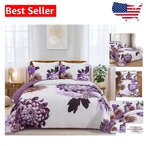 Lightweight Reversible Floral Quilt Set - King Size Coverlet with Pillow Shams - Picture 1 of 9