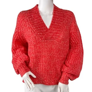 Maglione Anthropologie Honore maglia a costine scollo a V lana manica a palloncino boxy nuovo con etichette S - Foto 1 di 8