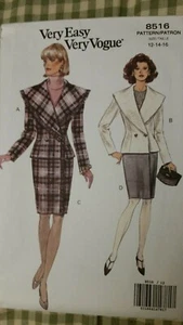 1992 Vogue 8516 Talla 12 14 16 Mujer Doble Pecho Chaqueta Envolvida Falda  - Imagen 1 de 3