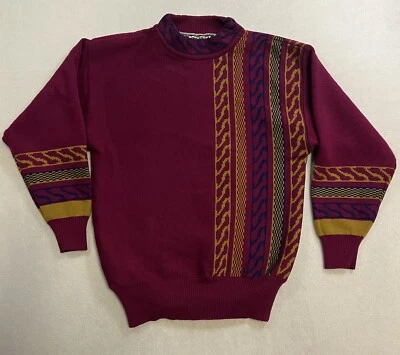 Suéter abstrato vintage OSSI Skiwear adulto grande roxo mistura de lã manga longa - Imagem 1 de 4