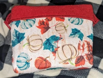 Teal Pumpkins & Leaves Homemade Fabric Storage Basket Microfiber Kitchen Bin - Image 1 of 3