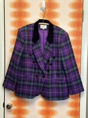 True Vintage 亮紫色格子 Amanda Smith Blazer 尺寸 22w — 第 1/4 张图片