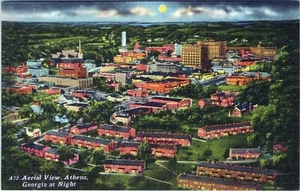 Postal nocturna vista aérea Atenas Georgia A72 81408 sin publicar - Imagen 1 de 2