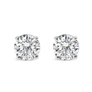 .925 Sterling Silver Round Lab-Created Diamond 4-Prong Solitaire Stud Earrings - Picture 1 of 8