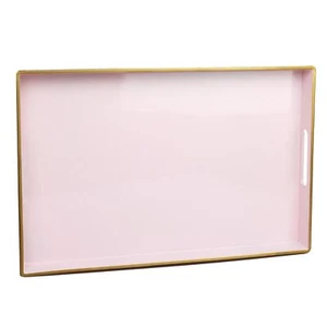 Pink Decorative Serving Tray with Handles Elegant Plastic Coffee Table Tray f... - Picture 1 of 7