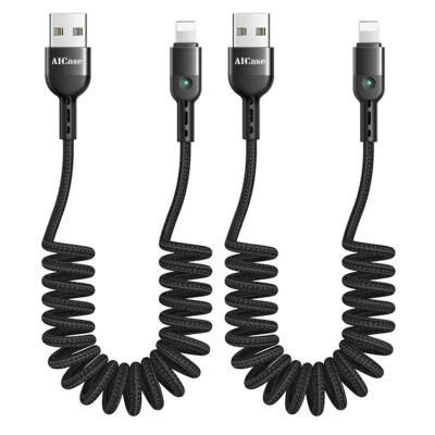 Retractable Coiled Charging Cable Fast Charger Cord for iPhone 14 13 12 11 XR 8 - Image 1 of 4