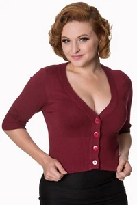 Cardigan à bouton de culture Bourgogne vintage rétro col en V doux rêveur vêtements interdits - Photo 1/2