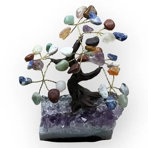 Bonsai Crystal Chakra Tree of Life Amethyst Geode Gemstone Base 4.5 in. Tall (L) - Picture 1 of 18