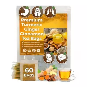 60Bags Premium Turmeric Ginger Cinnamon Tea Improve Digestion Support Brain N W - Picture 1 of 12
