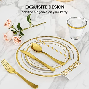 50 Sets of Disposable Tableware Party Set, Plates, Cups, Knives, Forks & Tissues - Picture 1 of 9