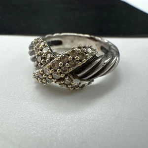 David Yurman Sterlingsilber 18 Karat Gold X Crossover Kabel Diamant Ring Größe 6 6,3 g - Bild 1 von 7