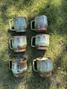 Vintage Frankoma Mug set of 6 Wagon Wheel Pattern Prairie Green 94M - Picture 1 of 5