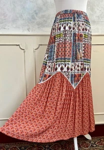 NEW - TU Salmon Blue Patchwork Boho Viscose Peasant Summer Maxi Skirt 12 - Picture 1 of 6