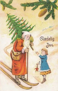 Denmark 'Glædelig Jul' Santa on skis Christmas theme vintage postcard – 1914 - Picture 1 of 2