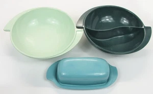 Lote de 3 artículos de melamina Boonton - tazón dividido alado, tazón para servir, plato de mantequilla - Imagen 1 de 9