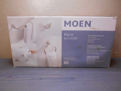 KIT DE ACCESORIOS DE BAÑO MOEN KARIS 4 PIEZAS RESISTENTE A MANCHAS ACABADO NÍQUEL CEPILLADO BH1293BN Foto 1 de 2