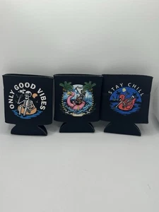 3x Skull Beer Can Cooler Sleeves Summer Vibes Skeleton Set Cloth Drink Holder - Picture 1 of 9