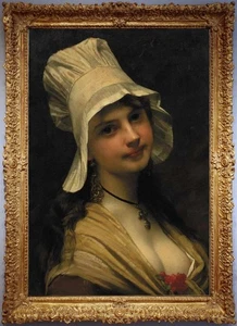 Handmade Old Master-Art Antique Oil Painting Portrait girl on canvas 24"x36" - Picture 1 of 2