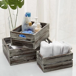 Set of 3 Rustic Finish Brown Wood Nesting Boxes / Tabletop Storage Containers - Picture 1 of 10