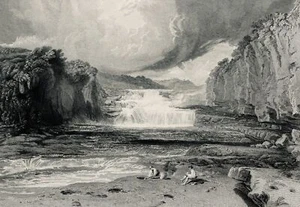 c1879 Antiker Druck Yorkshire Dales Duerley Beck AYSGARTH FORCE von J.M.W. Wender - Bild 1 von 3