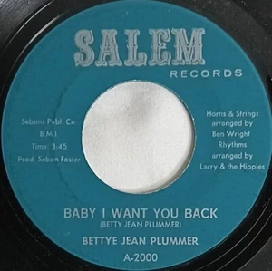 70's SOUL 45 HEAR Bettye Jean Plummer BABY I WANT YOU BACK 1971 Salem VG - Picture 1 of 4