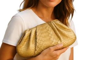 NEW SHANA LONDON  Baby Python Gold Metallic Small Clutch Envelope Snake Skin - Picture 1 of 8
