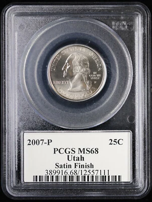 2007-P 25c Washington State Quarter Utah PCGS MS68 Satin Finish | UNC BU - Image 1 of 2