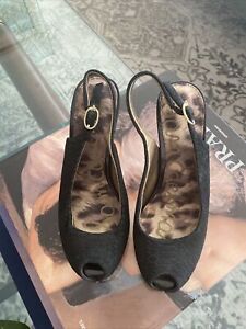 Sam Edelman Evelyn Womens 5 Peep Toe Heels Black Snake Slingback Shoes. New
