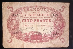 Five Francs Banque de la Guadeloupe (Extremely Rare - Not many in existence) - Picture 1 of 2