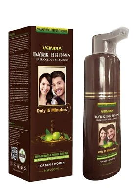 VEINIRA Dark Brown Hair Colour Shampoo For Men & Women No Ammonia 200ml Bottle