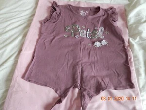 purple/lilac short sleeved t-shirt with petals on the front from sainsburys aged - Picture 1 of 4