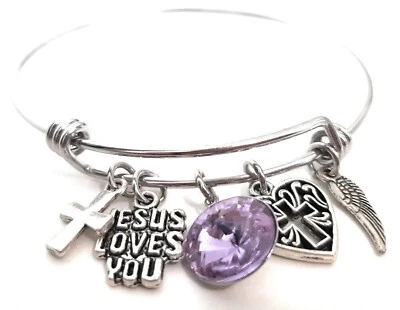 Brazalete brazalete de alambre expandible de acero inoxidable religioso cristiano Foto 1 de 4