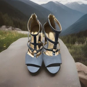 Liz Clairborne Refined Comfort gray blue strappy sandle chunky heel Size 9 - Picture 1 of 5