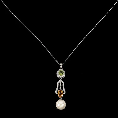 925 Sterling Silver Necklace Oval Citrine Peridot Mop Natural Gemstone Jewelry 1 - Image 1 of 4