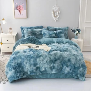 Kunstfell Batik Blau Weiß Bunt Bettbezug Bettbezug King - 3-teilig Bett - Bild 1 von 12