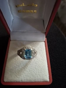 Aquamarine Ring Set In Platinum - Picture 1 of 3
