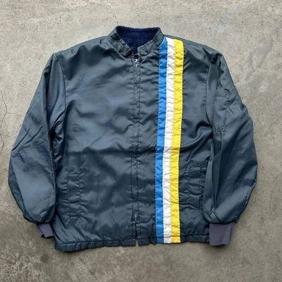 Jaqueta de náilon vintage 60’s 70’s Racer Hot Rod forrada de pele corta-vento tamanho médio - Imagem 1 de 4