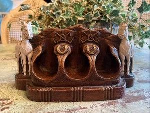 Vintage Syroco Pollo Horse Horseshoe 3 Smoking Pipe Stand 2.5 x 9 x 5.5" Tall - Picture 1 of 11