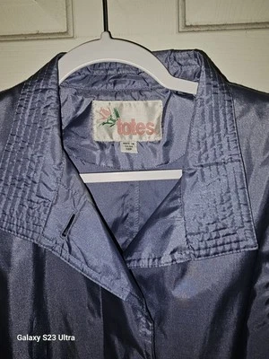 Bolsos de mano vintage años 80 abrigo de lluvia trinchera hombreras! Mujer Azul 12 Petite M/L Foto 1 de 4