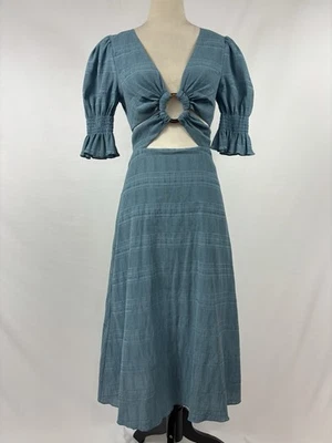 Vestido Tularosa Nanette Corte Azul Polvoriento Pequeño Mezcla de Algodón Forrado Maxi Sumérgete Foto 1 de 4